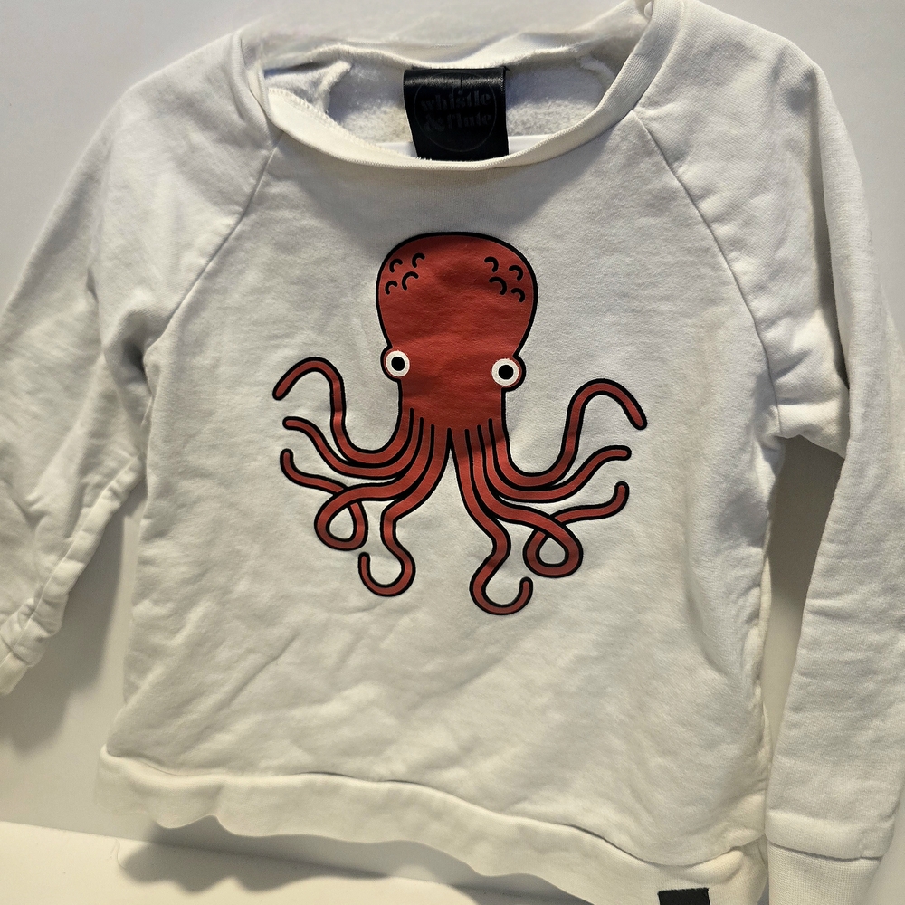 Whistle And Flute White Sweatshirt with Red Octopus